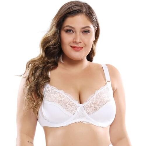Womens Ultra thin Bra Full Coverage Sexy Soft Underwire Lace Unlined Brassiere Minimizer Bh Plus Size 38 40 42 44 46 48 50 BCDE