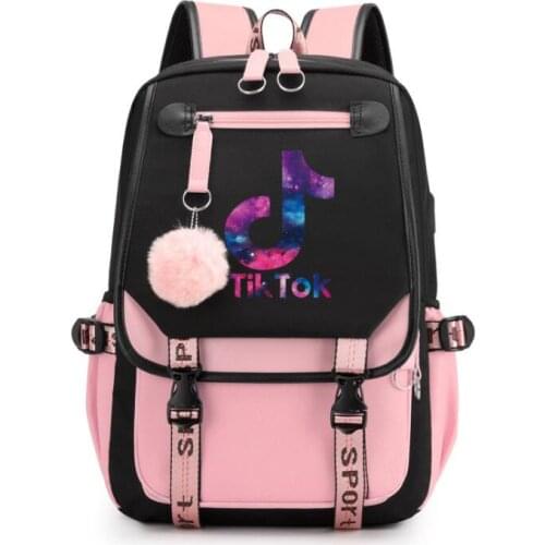 TIK TOK New Waterproof Women Backpack USB Charging Printing School Laptop Knapsack Female Travel Daily Mochila Bolsas