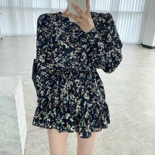2021 Summer Long Sleeve Chiffon Mini Dress Women Elegant Lady O-neck Floral Dress One Piece Vintage Printed Dress Female Vestido