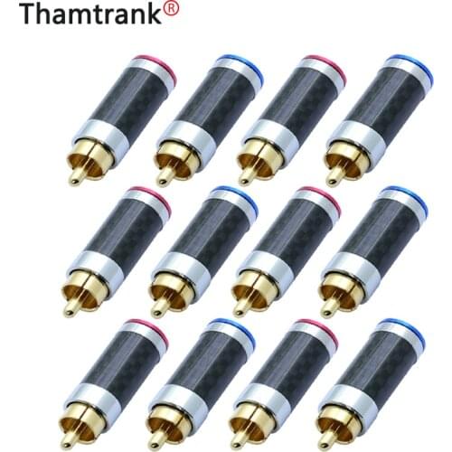 10Pcs/5Pairs carbon fiber RCA male plug gold plated audio signal line pure copper shield plug terminal av wire connector