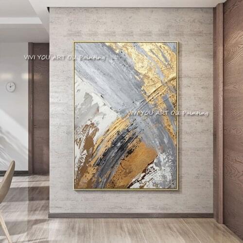 100% Handmade Abstract Golden Simple Canvas Oil Painting Wall Art Picture For Living Room Hotel Decorative Painting