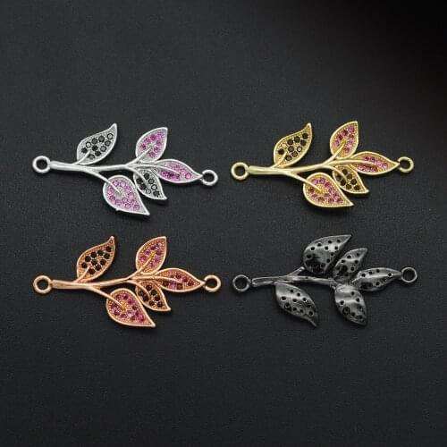 17x33mm 100% CZ Zircon DIY Jewelry Leaf Connectors Charm Wholesale Fashion Jewelry Accessories Bulk Order Discounts
