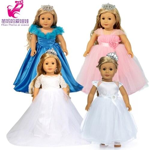 18 inch american og girl doll white pink blue wedding dress with crown 43cm Baby doll luxuary dress children gifts