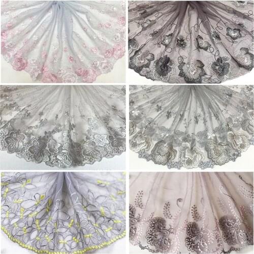 3 Meters 15-25cm Gray Mesh Embroidery Lace Ribbon Dress Decoration Garment Material Needlework Sewing Accessories 886