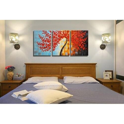 3 Panel Modern Abstract Money Tree Oil Painting for Living Room Canvas Wall Decor Art Painting Palette Knife Hand-painted