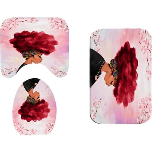 3pcs/set South Africa Figure Print Non Slip Toilet Cover Set Bath Mat + Contour Rug + Lid Cover for Bathroom