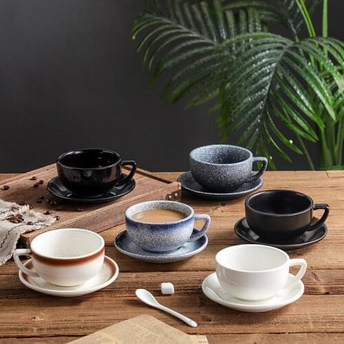 320ml Japanese Style Ceramic Latte Art Coffee Set Professional Matte Diverse Colour Open Mouth America Latte Cup and Saucer