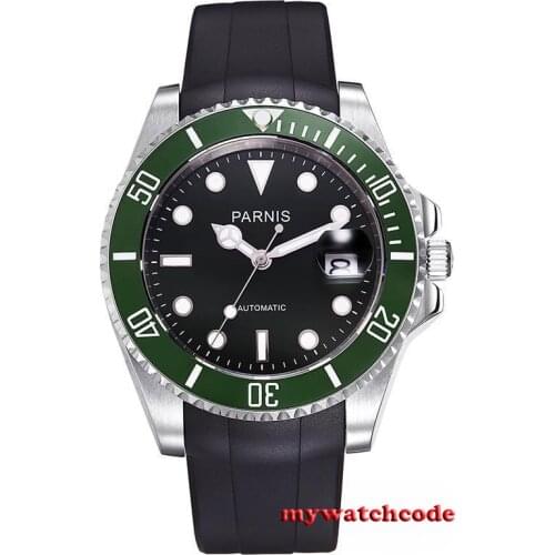 40mm Parnis black dial ceramic bezel sapphire miyota Automatic Mens Watch P627