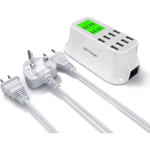 8 Ports USB Power Adapter Smart LED Display Station Fast Charging Wall Charger