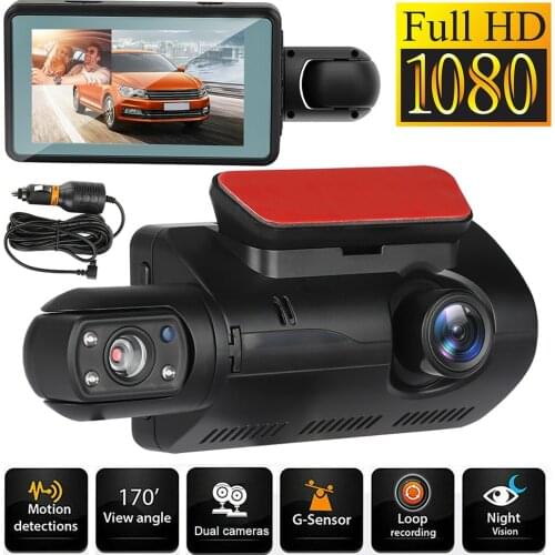 Dual Lens Car DVR Dash Cam Video Recorder G-Sensor 1080P 170° Front And Inside Camera Night Vision For Android GPS Navigation