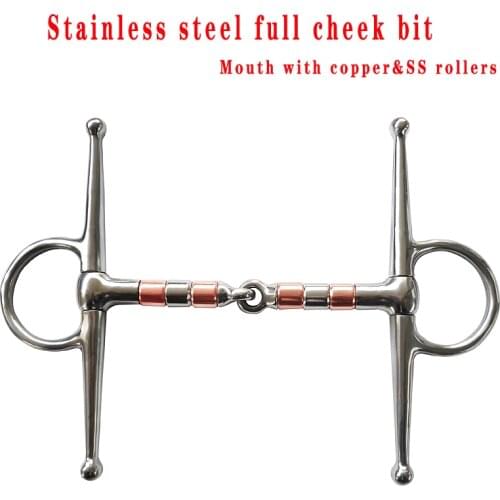 Free shipping stainless steel full cheek bit,jointed mouth with copper&SS rollers .(SBT0603)