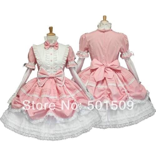 Free shipping pink/black ruffled Medieval dress/lolita/ frenchmaid dress