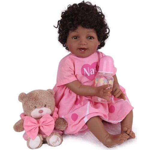 Shiny black skin reborn baby doll african girl with curls cute rag baby doll 3/4 silicone DIY dolls for childreng Puzzle toy