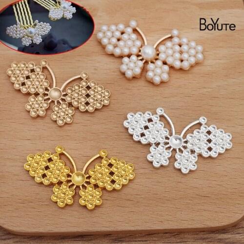 BoYuTe (20 Pieces/Lot) 42*24MM Metal Alloy Butterfly Inlaid with Pearls Handmade Materials DIY Jewelry Accessories