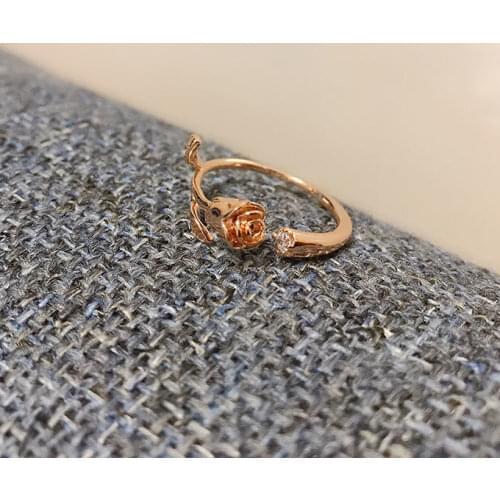 Designer original diamond-studded rose flower decoration opening adjustable ring elegant retro cold wind ladies silver jewelry
