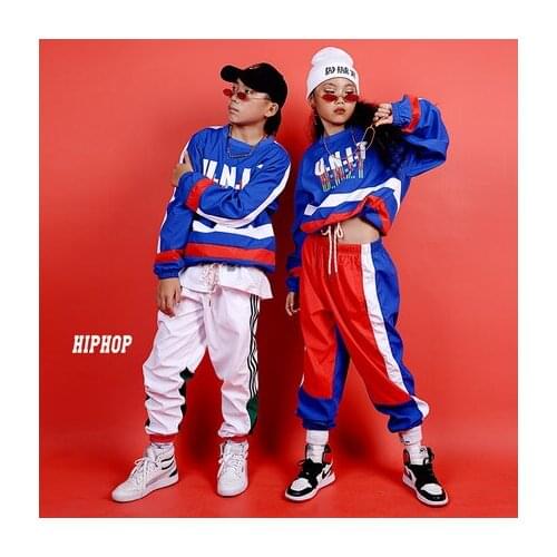 Stage Performance Children Dance Costumes 2 Piece Set Loose Pullover+Trouser Street Dance Hip Hop Clothing For Boys Girls 5-15T