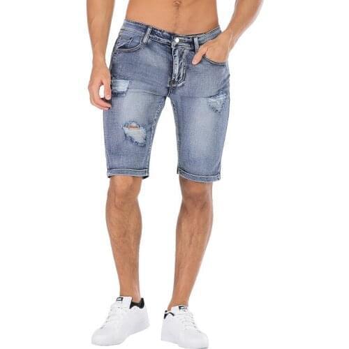 Denim Shorts 2020 Summer Korean Mens Tooling Multi-bag Denim Shorts Fashion Straight Blue Black Five-point pants