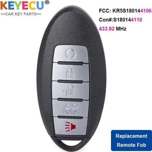 KEYECU Smart Remote Control Car Key for Nissan Rogue 2017 2018 Fob 5 Button - 433.92MHz - FCC ID: KR5S180144106 Cont# S180144110