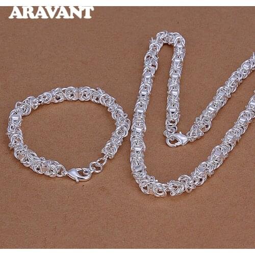 925 Silver Jewelry Sets For Women Men 7mm Link Chain Necklace Bracelet Set Fashion Jewelry Wholesale