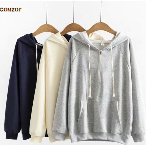 Korean Loose Hoodies Women 2021 Autumn Winter Half Zipper Hoody Plus Size Long Sleeve Casual Sweatshirt Moletom Feminino