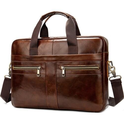 Leather Messenger Bag for Men 14 Inch Vintage Leather Laptop Bag Briefcase Satchel Large School Work Bag A66