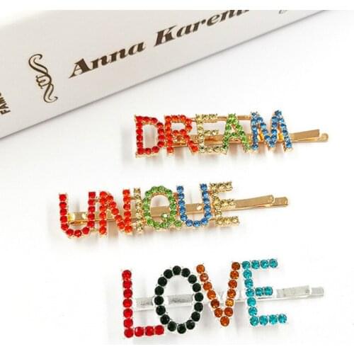 1PC Muti-color Letters Crystal Hairpins Shiny Rhinestones Hair Clips Metal Barrettes Hair Styling Accessories for Women
