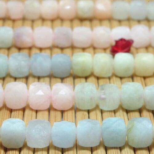 Natural Morganite Faceted Cube Loose Beads Wholesale Gemstone Semi Precious Stone Bracelet Necklace Diy Jewelry Making Design