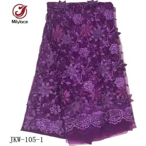 NEW African Lace Fabric 3D Flowers Embroidery with Stones and Beads Pretty French Tulle Fabric for Party Dress JKW-105