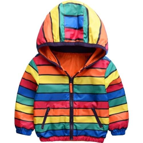 New fashion both sides wear colored stripes children outerwear kids jackets hooded boys and girls clothes