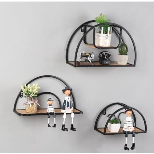 Retro iron clapboard semicircular wall hanging wall shelf creative home living room bedroom wall storage rack