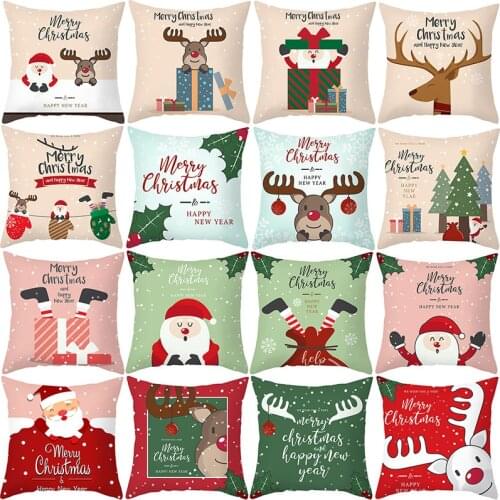 Christmas Cushion Cover 45X45 Cartoon Santa Deer Decorative Pillowcase Sofa Cushions New Year Home Decor Polyester Pillowcovers