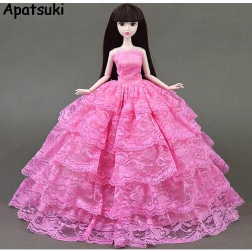 Pink Lace Wedding Dress for Barbie Princess Doll Evening Party Wears Clothes Outfits For 1/6 Doll Accessories Kids Toy