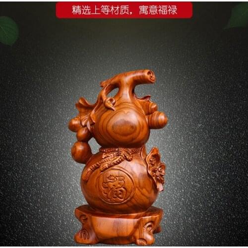 Special Offer--15CM TALL-HOME Spiritual protection Bless family # Handmade Yellow pear wood carving HULU Mascot FENG SHUI statue