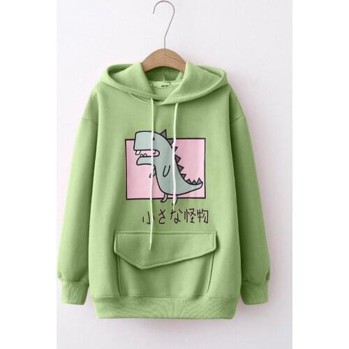 Dinosaur Hoodies Kawaii Sweatshirt Women Warm Pullovers Tops With Kangaroo Pocket Harajuku Hooded Teens Girls Cute Tops Moletom
