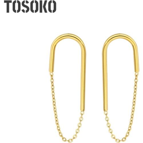 TOSOKO Stainless Steel Jewelry Ins Chain U-Shaped Earrings Womens Fashion Earrings BSF399