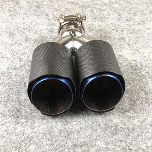 Universal Y Style Car-styling Top Quality Exhaust System Matte Carbon Fiber Tail Blue Stainless Steel Exhaust Tip Tail (1pcs)