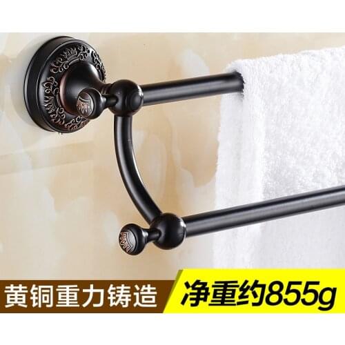 Vidric Black Antique Brass Carved Wall-Mounted Bathroom Towel Holders Double Towel Bars Towel Racks Bathroom Accessories MT501