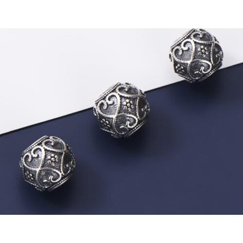 925 Sterling Silver Pretty Flower Cameo Oval Big Hole Beads Women Handmade Silver Beads Decoration DIY Jewelry Findings Gift