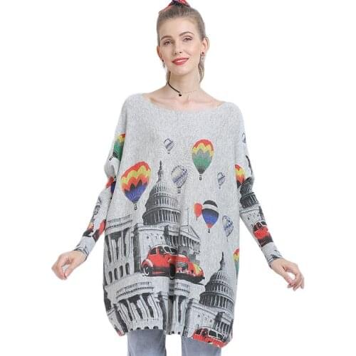 ARCSINX Fashion Print Womens Sweater Long Sleeve Winter Women Knitwear Oversized 5% Wool Sweaters Women Large Size 4XL 5XL 6XL