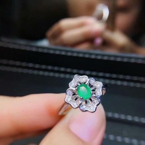 100% 925 sterling silver Natural green Emerald Rings fine Jewelry gift women wedding open wholesale new plant jcj040599agml