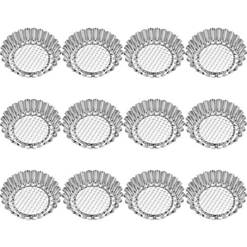 12Pcs Nonstick Ripple Carbon Steel Mini Egg Tart Mold Flower Reusable Cupcake And Muffin Baking Cup Tartlets Pans