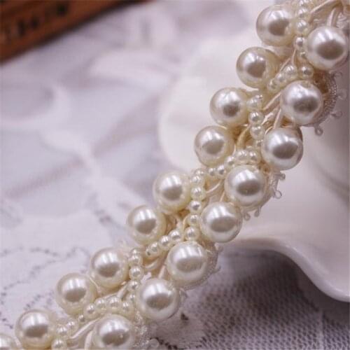 2CM wide handwork pearl beaded lace trim DIY accesssory beads lace ribbon tape in white and black color