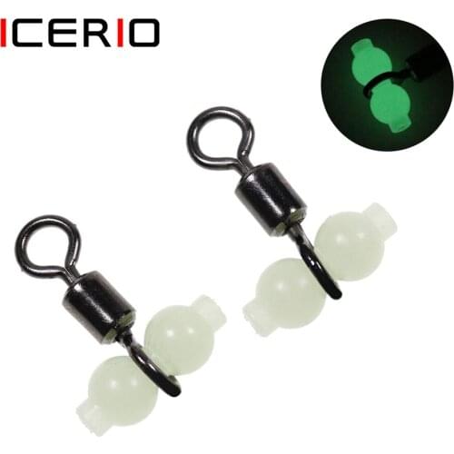 ICERIO 100PCS Sea Fishing Rolling Swivels With Luminous Bead Boat Fishing 3-way rotary joint Swivels Rigs Connector Fish Hook