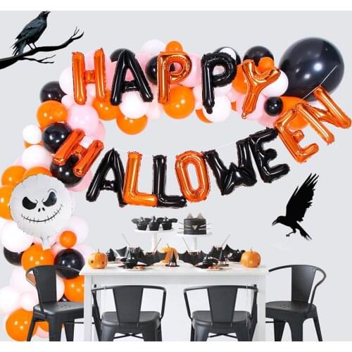 93pcs Halloween Balloons Garland Kit Balloon Arch Kit DIY Big Spider Skull Bat Foil Balloon For Halloween Party Home Decoration