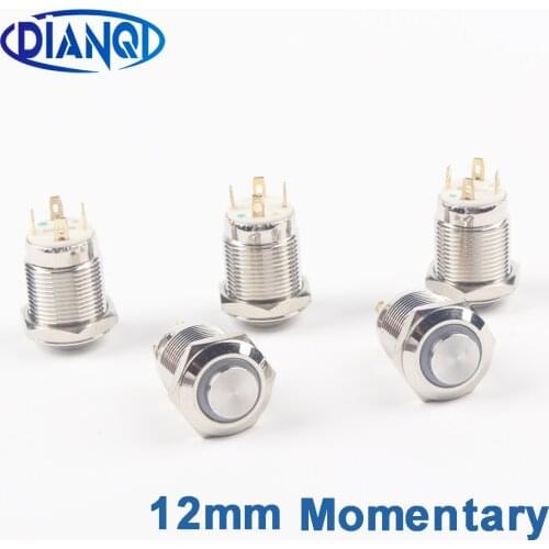 Free shipping 12mm metal push button ring illumination high round head switch momentary 1NO reset 3V 6V Momentary 12GTHX.F