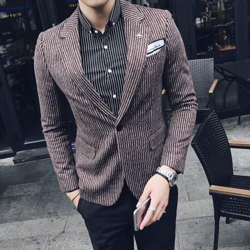 Stripe Blazer Men Slim Fit Vintage Business Casual Stripe Stylish Blazer Homme Chaquetas Hombre De Vestir Wedding Club Blazer