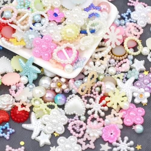 20g Mixed ABS Pearl Resin Pearl Beads For Slime Fillings Half Round Pearls Flower Bow Flatback Cabochon DIY Shaker Charms Molds
