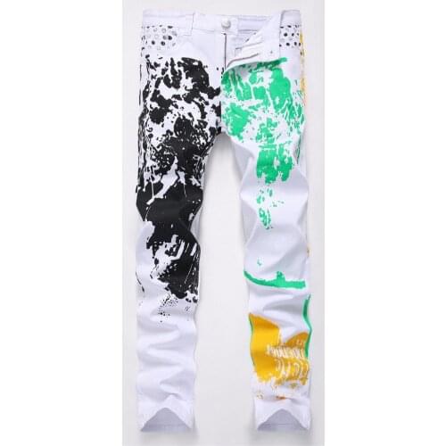 Coulors Printed Denim Jeans for Men High Stretch Pants Straight New Brand Slim Jeans Homme Plus Size 40 42 New & Hi-Q