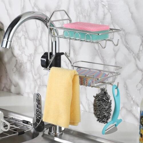 Stainless Steel Kitchen Sink Faucet Sponge Holder Storage Rack Drainer Organizer Kitchen storage