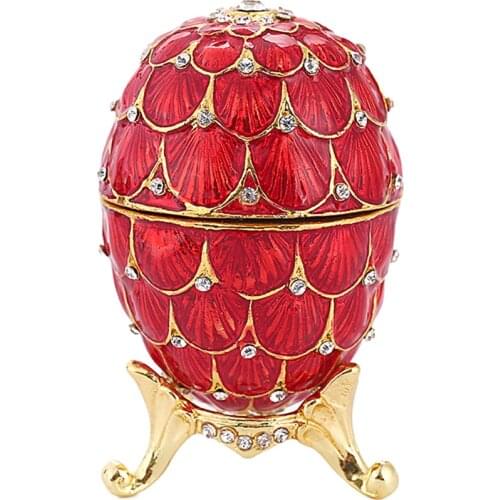 Crystal Studded Hinged Egg Shaped Trinkets Box Ring Necklace Gift Box Holder